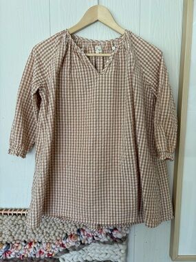 Konges Girls' Tan Gingham Long-Sleeve Dress 100% cotton size 7/8